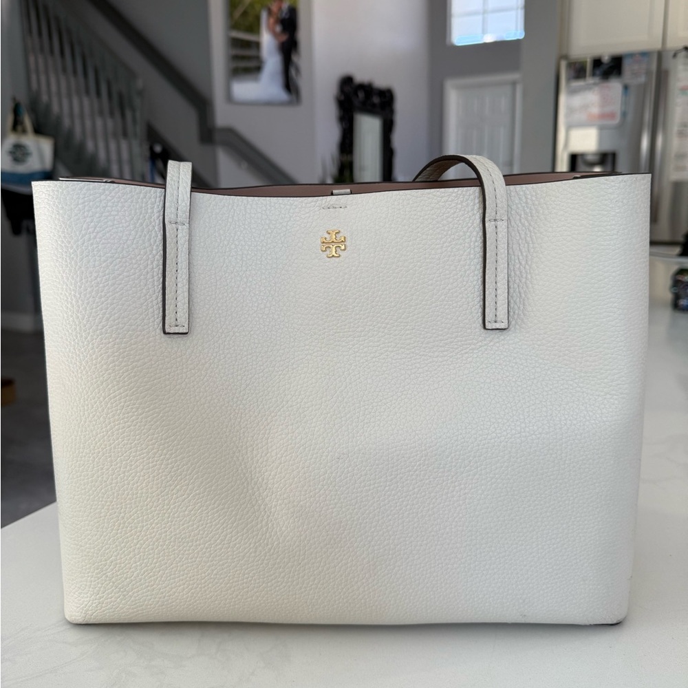 Tory Burch Cream/White & Gold Leather Tote
